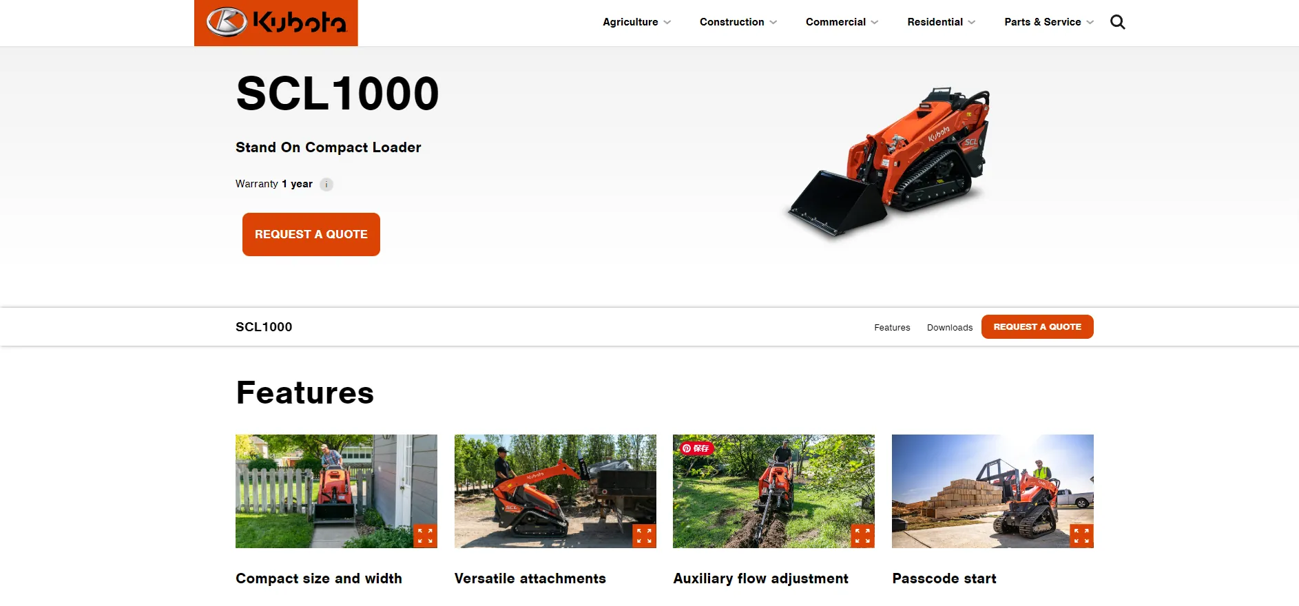 kubota SCL1000 Stand On Compact Loader