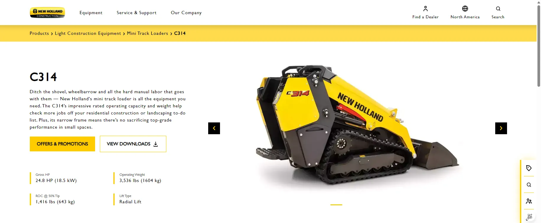 New Holland Mini Track Loaders C314