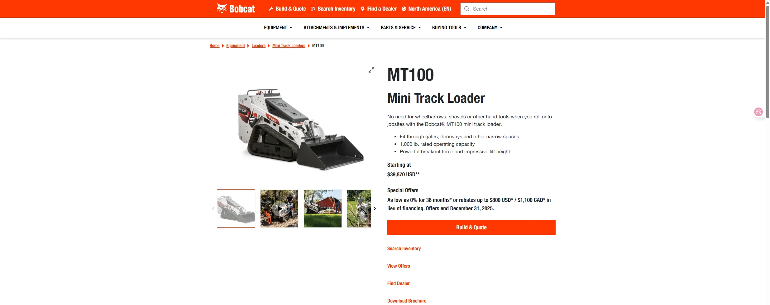 Bobcat MT100 Mini Track Loader